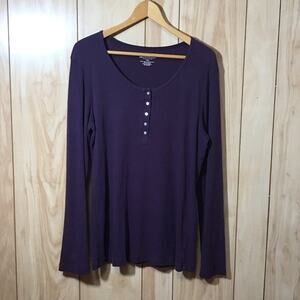 Magellan Sportswear Purple Scoop Neck Button Up Long Sleeve Top XXL